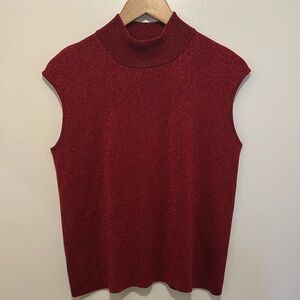 Coldwater Creek Red Mock Neck Shimmery Sparkle Silk Blend Knit Top - Size Large